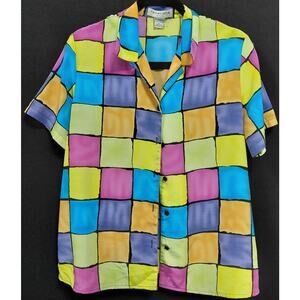 notations PETITE Multicolor Checkered Shirt Short Sleeve Collared Women Size PL